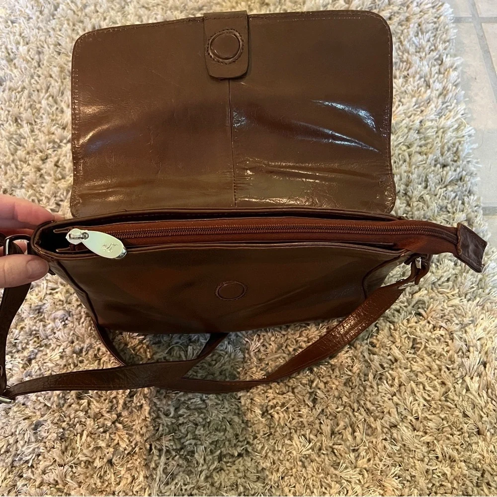 Ashwood Brown Leather Crossbody Bag Heavy Metal Hardware - Picture 8 of 10